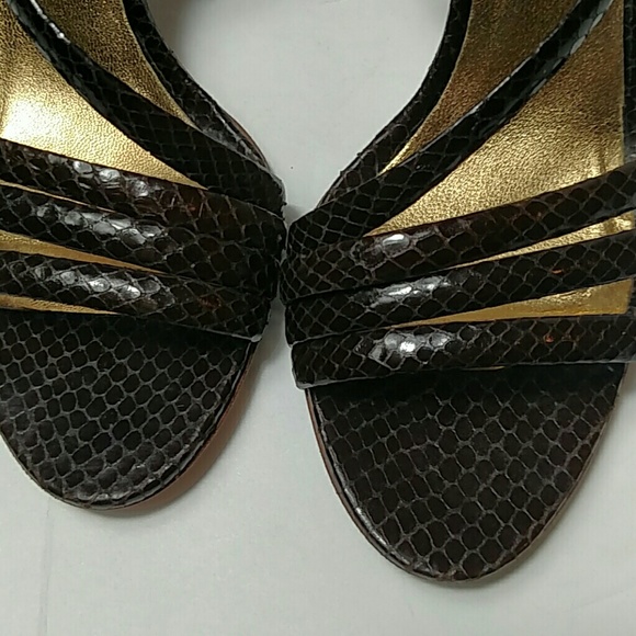 Coach Brown Snake Print Strappy Heeled Sandals - Picture 3 of 7